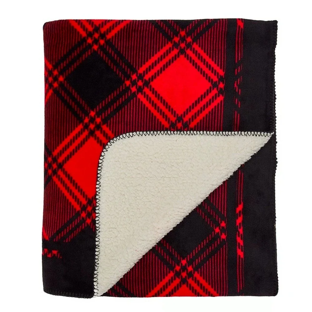 Victoria's Secret PINK Red Black Plaid Cozy Plush Blanket Sherpa Throw 50x60 NEW